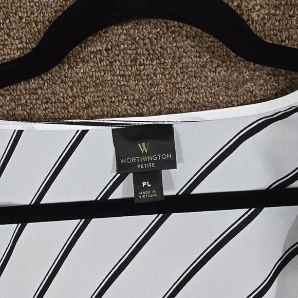 Worthington Stripped Wrap Blouse PL White and Black- Pre-Owned - Picture 5 of 7